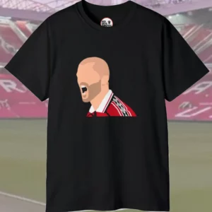 Black Red Devil Threads Roy Keane T-Shirt - A stylish black T-shirt featuring the iconic Red Devil Threads logo and the legendary footballer Roy Keane's name.