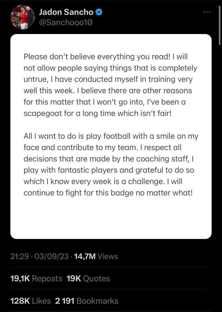The needless tweet from Sancho that has now lead to his dismissal from he squad